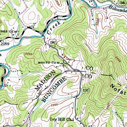 Topographic Map of Whitt Cemetery, NC
