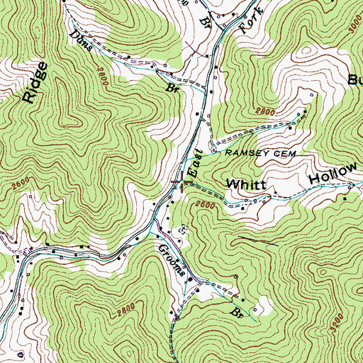 Topographic Map of Whitt Hollow, NC