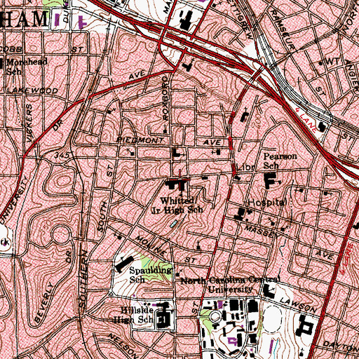 Topographic Map of Whitted Middle School, NC