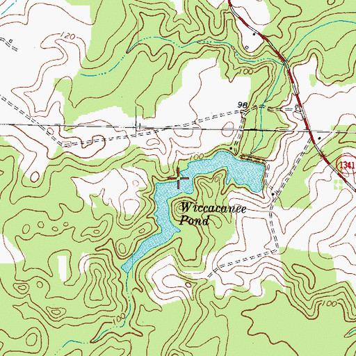 Topographic Map of Wiccacanee Pond, NC