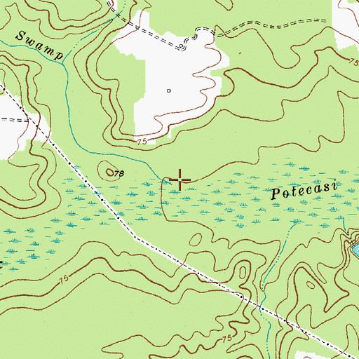 Topographic Map of Wiccacanee Swamp, NC