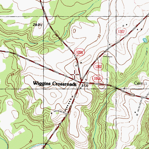 Topographic Map of Wiggins Crossroads, NC