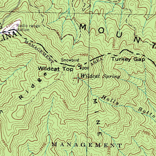 Topographic Map of Wildcat Spring, NC