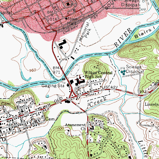 Topographic Map of Wilkes Central High School, NC