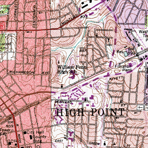 Topographic Map of William Penn High School, NC