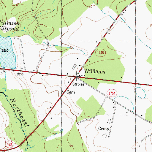 Topographic Map of Williams, NC
