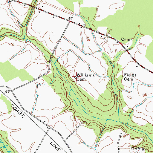 Topographic Map of Williams Cemetery, NC