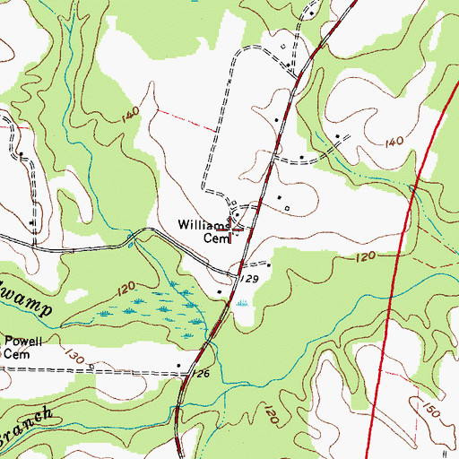 Topographic Map of Williams Cemetery, NC