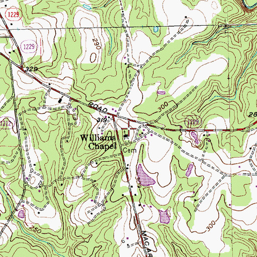 Topographic Map of Williams Chapel, NC