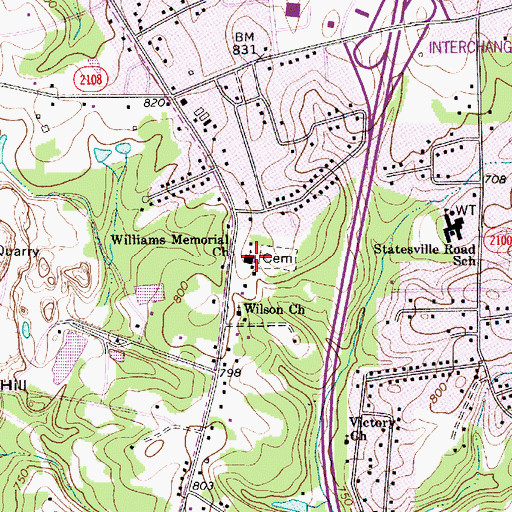 Topographic Map of Williams Memorial Church, NC