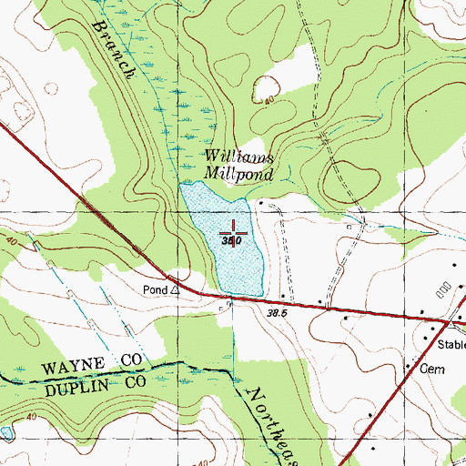 Topographic Map of Williams Millpond, NC