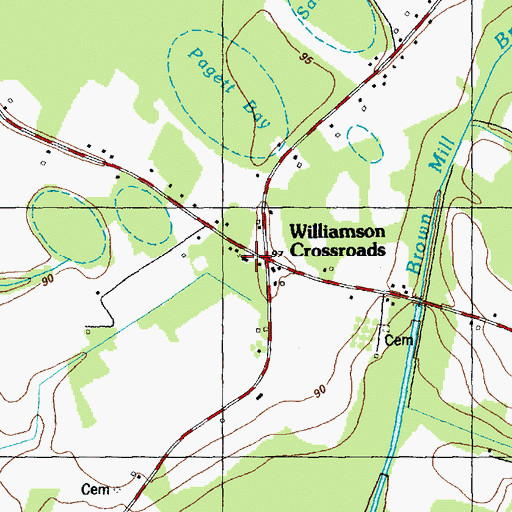 Topographic Map of Williamson Crossroads, NC