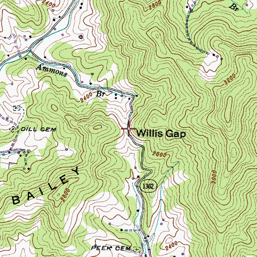 Topographic Map of Willis Gap, NC