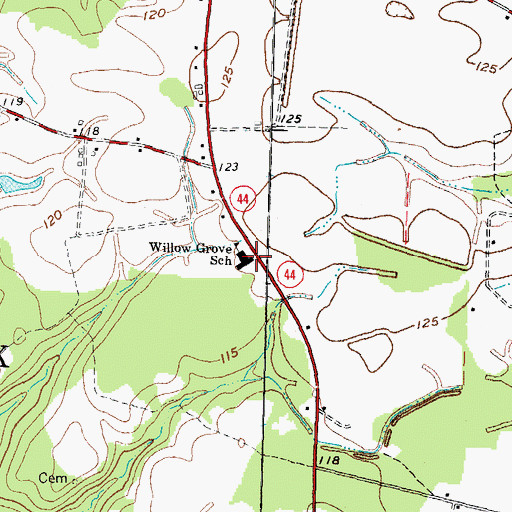 Topographic Map of Willow Grove School, NC
