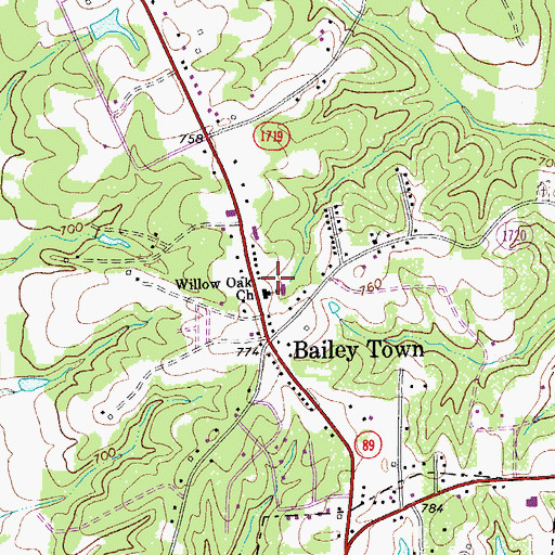 Topographic Map of Willow Oak Missionary Baptist Church, NC