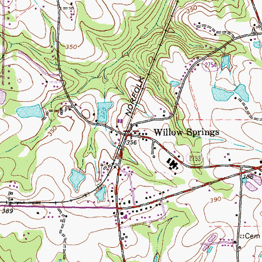 Topographic Map of Willow Springs, NC