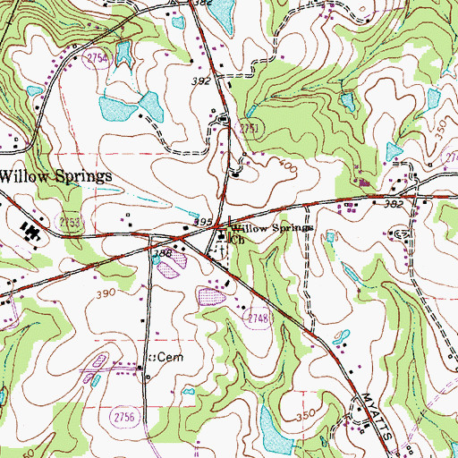 Topographic Map of Willow Springs Church, NC