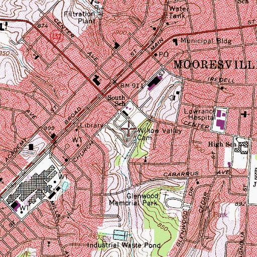 Topographic Map of Willow Valley Cemetery, NC
