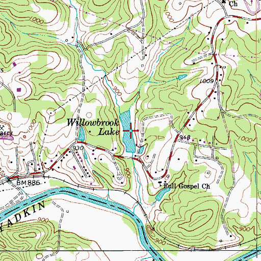 Topographic Map of Willowbrook Lake, NC
