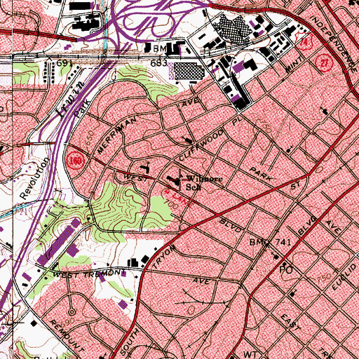 Topographic Map of Wilmore School, NC