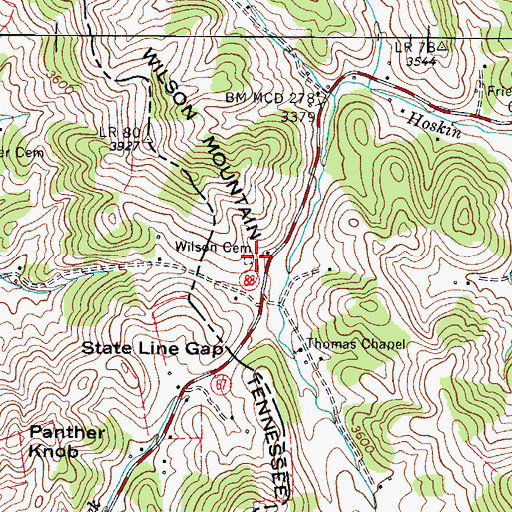 Topographic Map of Wilson Cemetery, NC