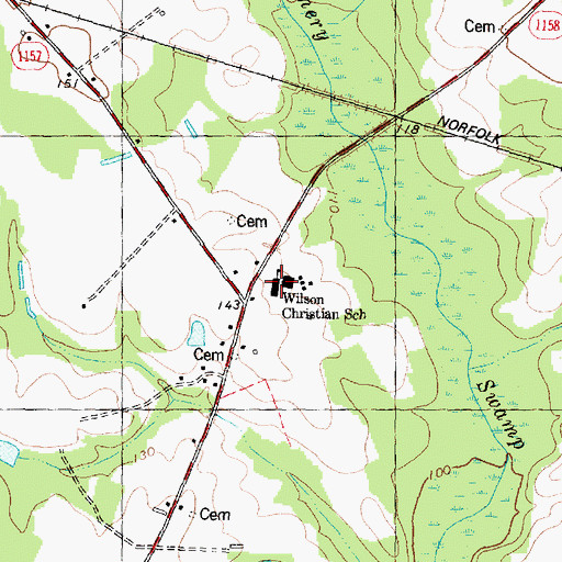 Topographic Map of Wilson Christian School, NC