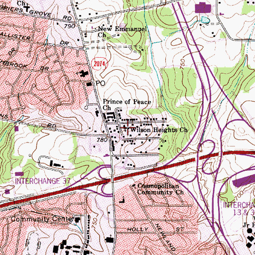 Topographic Map of Wilson Heights Church, NC
