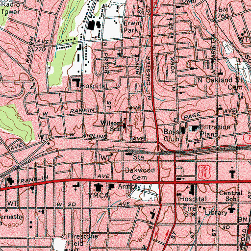 Topographic Map of Wilson School, NC