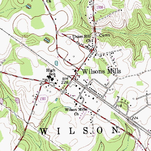 Topographic Map of Wilsons Mills, NC