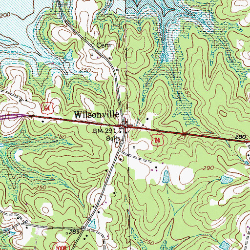 Topographic Map of Wilsonville, NC