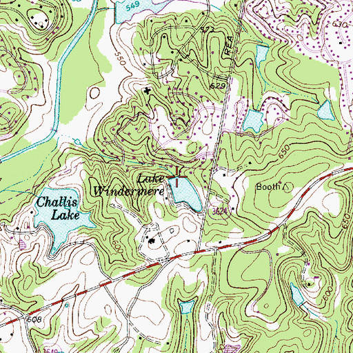 Topographic Map of Lake Windermere, NC