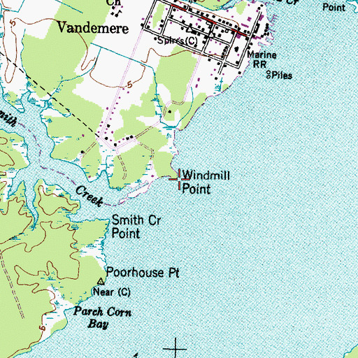 Topographic Map of Windmill Point, NC