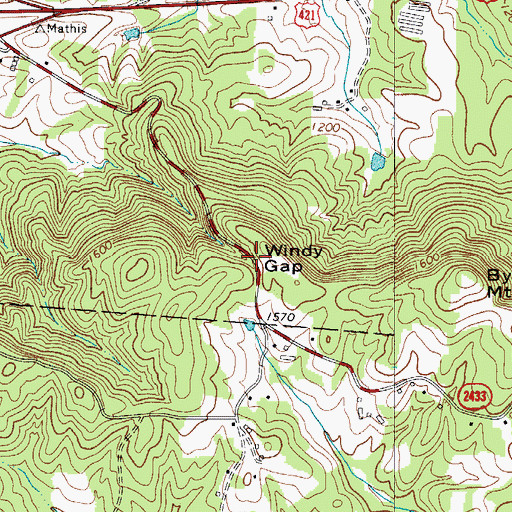 Topographic Map of Windy Gap, NC