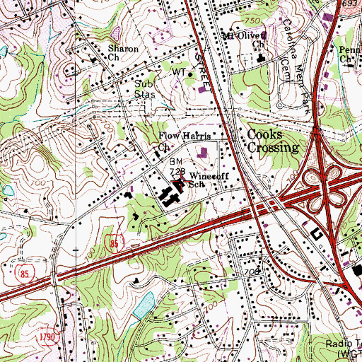 Topographic Map of Winecoff School, NC