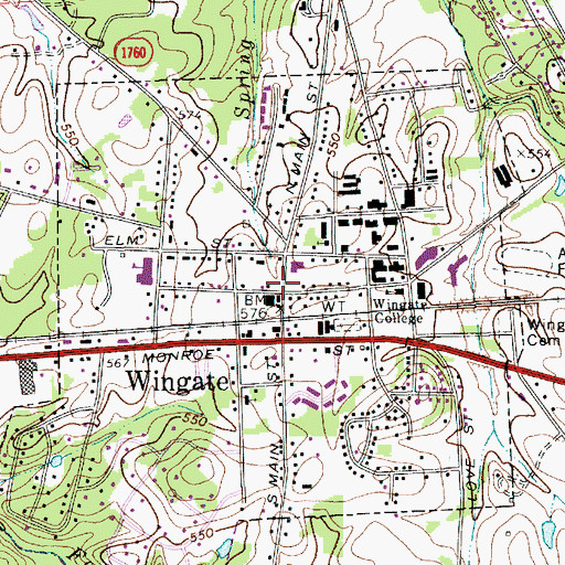 Topographic Map of Wingate, NC