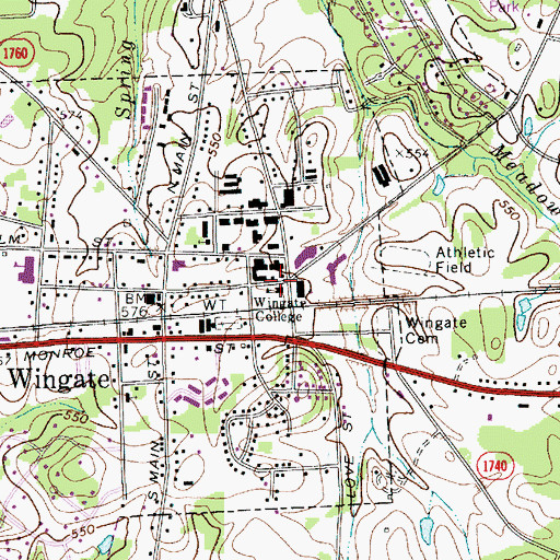 Topographic Map of Wingate College, NC