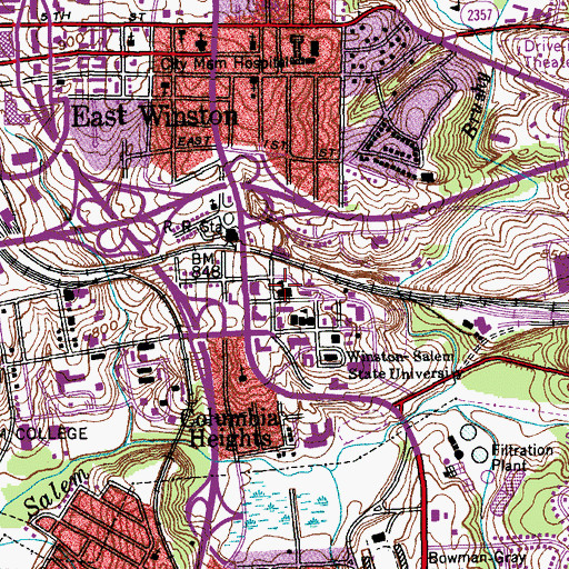 Topographic Map of Winston-Salem State University, NC