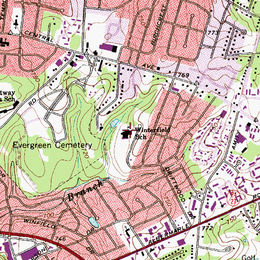 Topographic Map of Winterfield Elementary School, NC