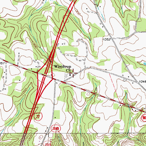 Topographic Map of Winthrop Church, NC