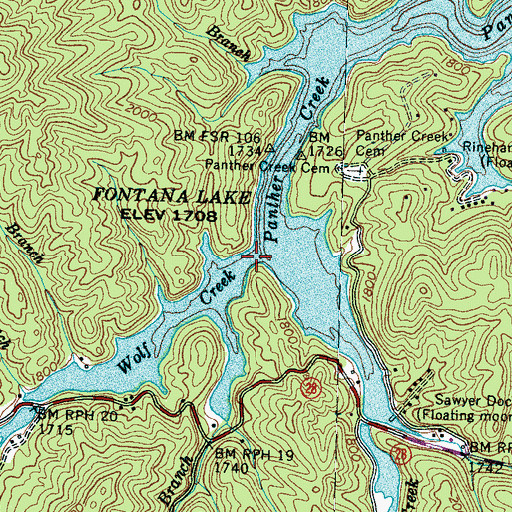 Topographic Map of Wolf Creek, NC