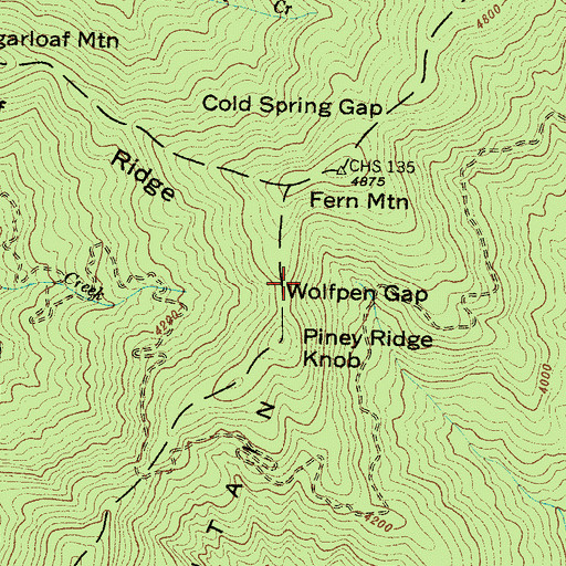 Topographic Map of Wolfpen Gap, NC