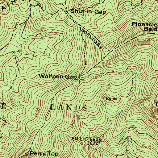 Topographic Map of Wolfpen Gap, NC