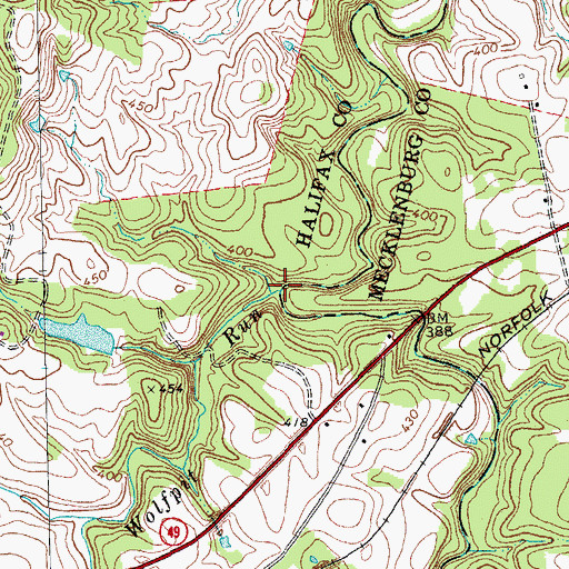 Topographic Map of Wolfpit Run, NC
