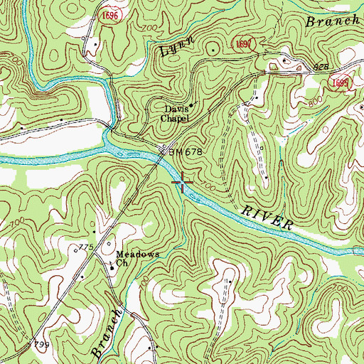 Topographic Map of Wood Benton Branch, NC