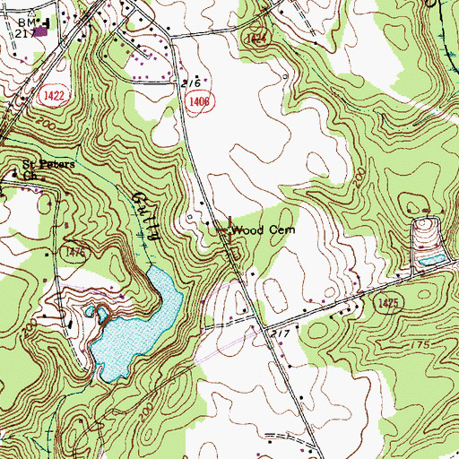 Topographic Map of Wood Cemetery, NC