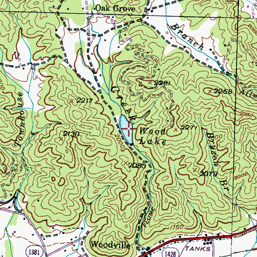 Topographic Map of Wood Lake, NC