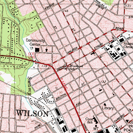 Topographic Map of Woodard School, NC