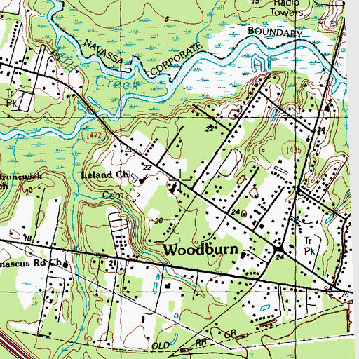 Topographic Map of Woodburn Church, NC