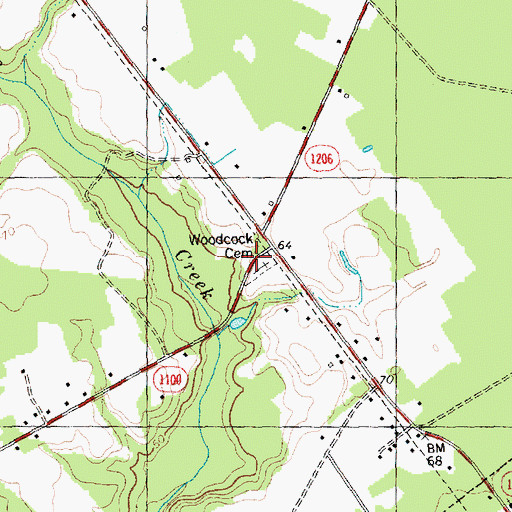 Topographic Map of Woodcock Cemetery, NC