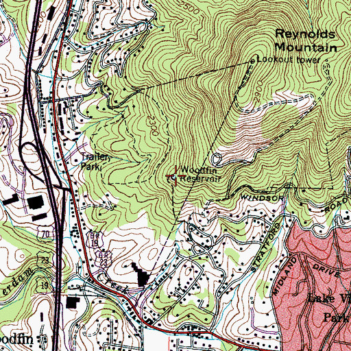 Topographic Map of Woodfin Reservoir, NC